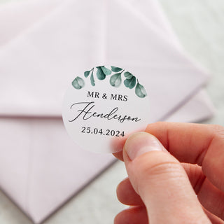 Blue Eucalyptus Custom Text Printed Wedding Stickers