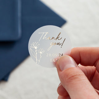 Floral Line Drawing Thank You Foiled Wedding Stickers