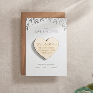 Foiled Leaves Heart-Shaped Magnet Save the Date