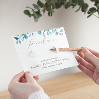 Blue Eucalyptus 'Pencil Us In' Save the Date