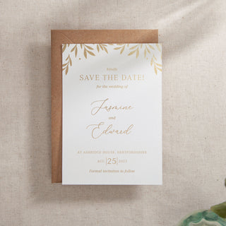 Foiled Leaves Save the Date Card