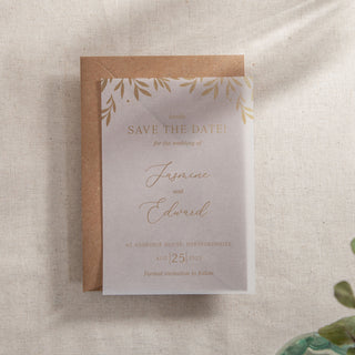 Foiled Leaves Save the Date Card