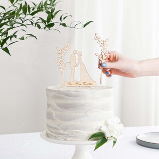 Wedding Couple & Leafy Branches Cake Topper Set