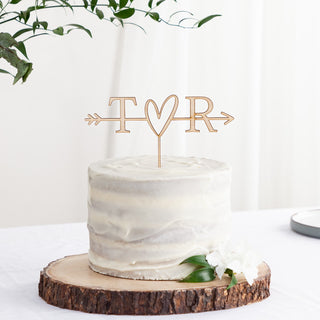 Initials Heart & Arrow Wooden Cake Topper