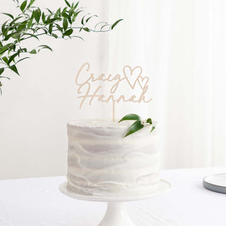 Names & Hearts Wooden Wedding Cake Topper