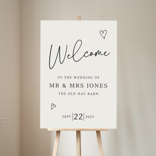 Scattered Hearts Personalised Wedding Welcome Sign