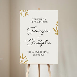 Printed Leaves Personalised Wedding Welcome Sign