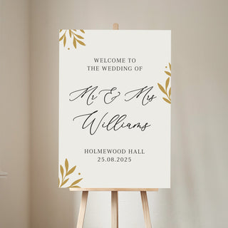 Printed Leaves Personalised Wedding Welcome Sign