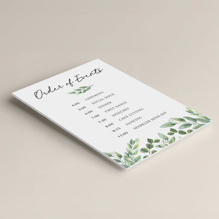 Green Eucalyptus Order of Events Wedding Sign