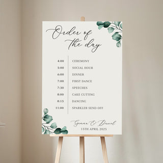 Blue Eucalyptus Order of the Day Wedding Sign