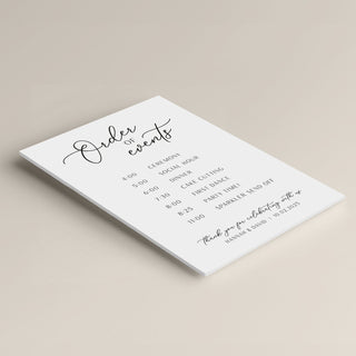 Simple Elegance Order of Events Wedding Sign