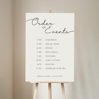 Minimal Script Order of Events Wedding Sign