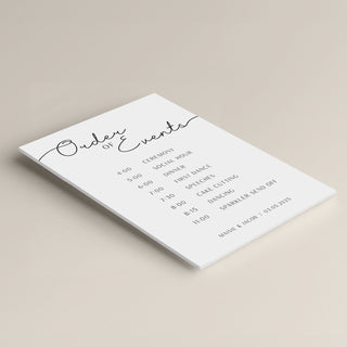 Minimal Script Order of Events Wedding Sign