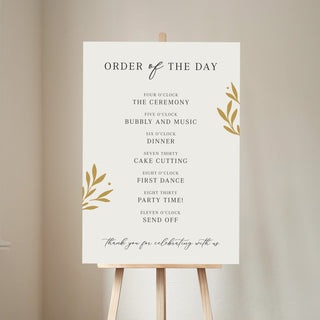 Printed Leaves Order of the Day Wedding Sign