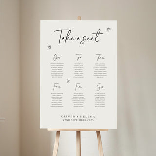 Scattered Hearts Wedding Seating Plan Sign