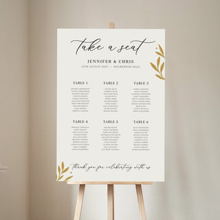 Printed Leaves Wedding Seating Plan Sign