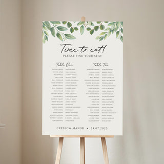 Green Eucalyptus Wedding Banquet Table Plan Sign