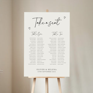 Scattered Hearts Wedding Banquet Table Plan Sign