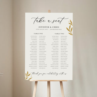 Printed Leaves Wedding Banquet Table Plan Sign