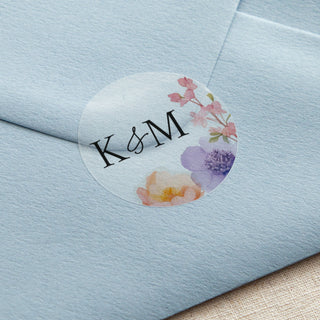 Pressed Floral Initials Printed Wedding Stickers