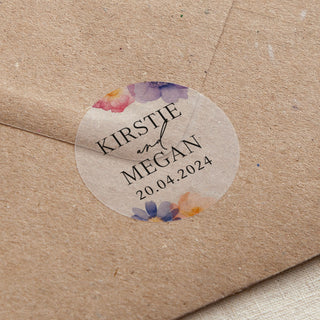 Pressed Floral Names & Date Printed Wedding Stickers