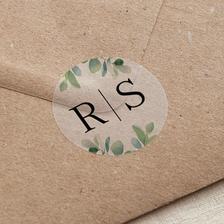 Watercolour Eucalyptus Initials Printed Wedding Stickers