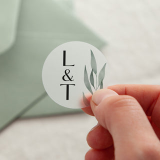 Watercolour Leaves Initials Printed Wedding Stickers