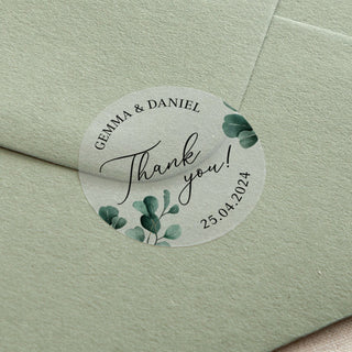Blue Eucalyptus Thank You Printed Wedding Stickers