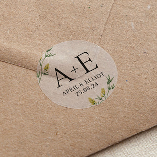 Wildflowers Initials & Details Printed Wedding Stickers