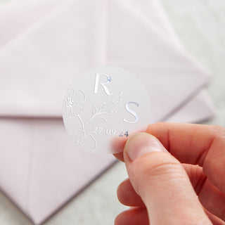 Blossom Initials & Date Foiled Wedding Stickers