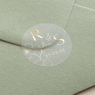 Blossom Initials & Date Foiled Wedding Stickers