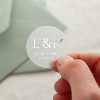 Floral Line Drawing Initials & Details Foiled Wedding Stickers