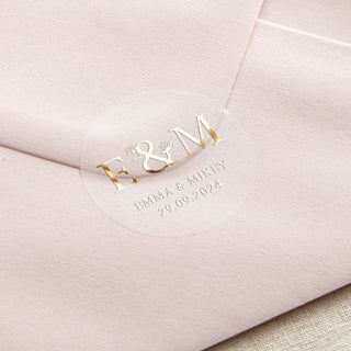 Floral Line Drawing Initials & Details Foiled Wedding Stickers