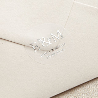 Floral Line Drawing Initials & Details Foiled Wedding Stickers