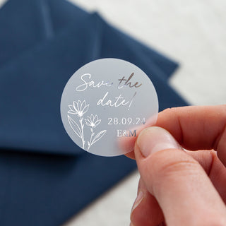 Floral Line Drawing Save the Date Foiled Wedding Stickers