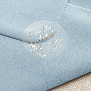 Floral Line Drawing Save the Date Foiled Wedding Stickers