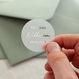 Floral Line Drawing Custom Text Foiled Wedding Stickers
