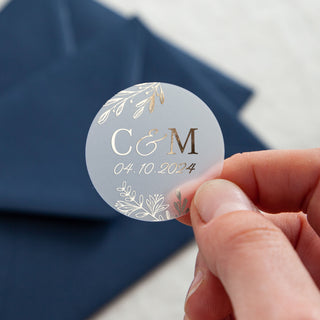 Meadow Initials & Date Foiled Wedding Stickers