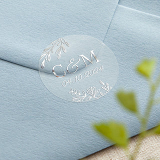 Meadow Initials & Date Foiled Wedding Stickers