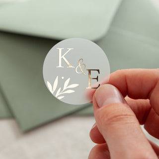 Foiled Leaves Initials Wedding Stickers