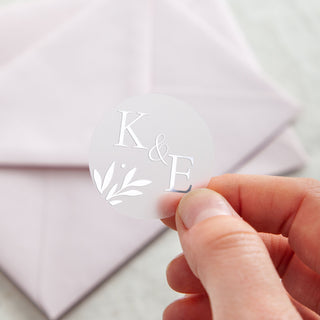 Foiled Leaves Initials Wedding Stickers