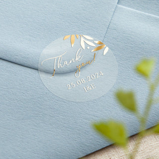 Foiled Leaves Thank You Wedding Stickers