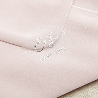 Minimal Script Initials Foiled Wedding Stickers