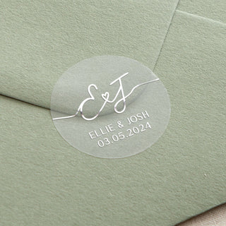 Minimal Script Initials & Details Foiled Wedding Stickers