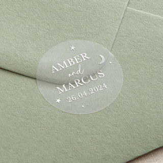 Moon & Stars Names & Date Foiled Wedding Stickers