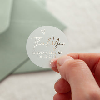 Scattered Hearts Thank You Foiled Wedding Stickers