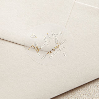 Scattered Hearts Thank You Foiled Wedding Stickers