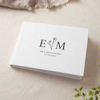 Floral Line Drawing Personalised Initials Wedding Guest Book