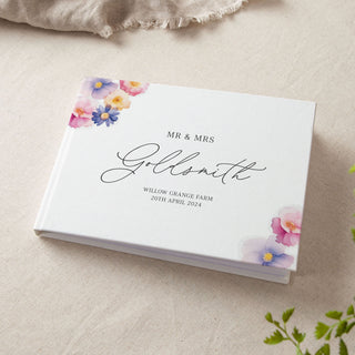 Pressed Floral Personalised Script Surname Wedding Guest Book