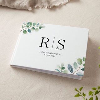 Watercolour Eucalyptus Personalised Initials Wedding Guest Book